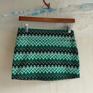 Green Chevron Patterned Women's Skirt